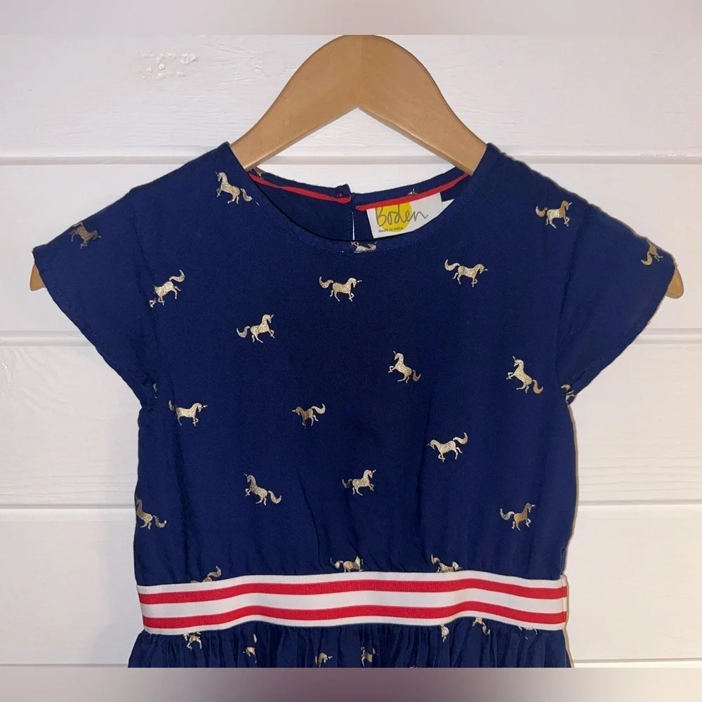 Mini Boden Girl’s 8-9Y Cute Metallic Unicorn Novelty Print Dress Pockets